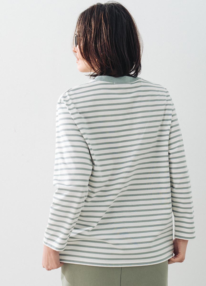 刺繡條紋合身棉上衣