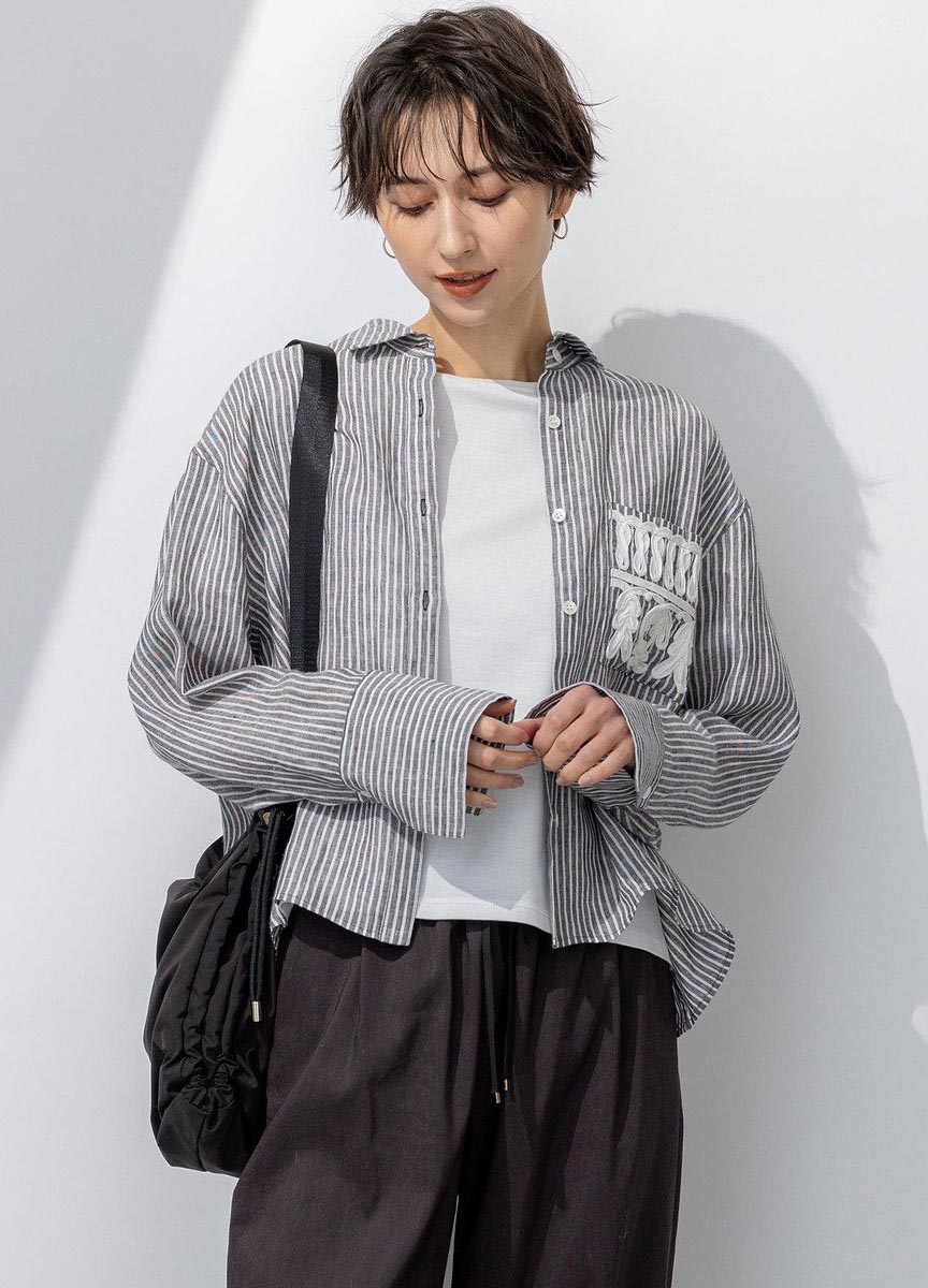 經典LIBECO亞麻短版襯衫   