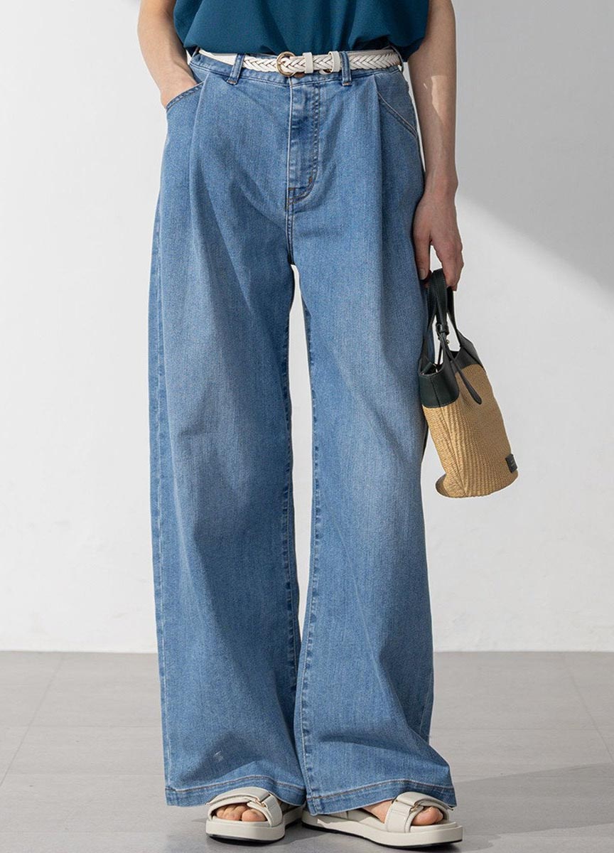Summer Denim剪裁設計長寬褲 