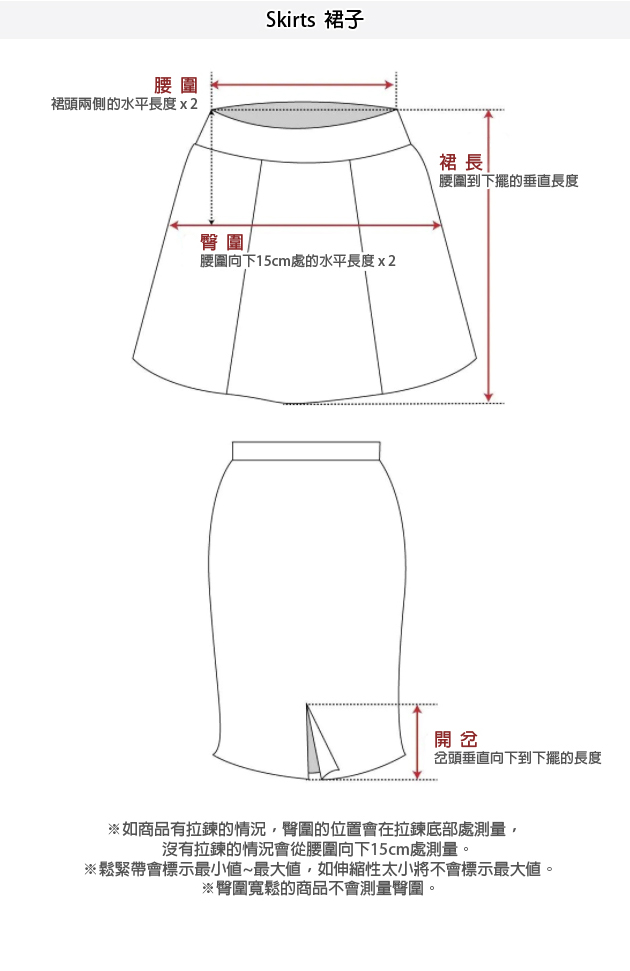 SIZE GUIDE 尺寸丈量對照表 14 裙子