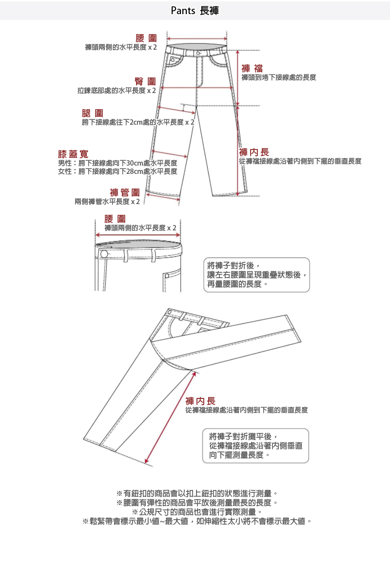 SIZE GUIDE 尺寸丈量對照表 13 長褲
